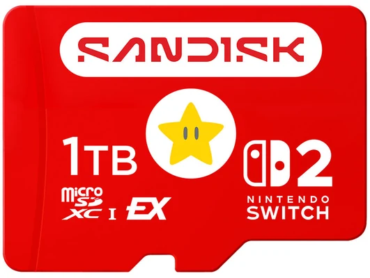 Offizielle Produktabbildung SanDisk microSD Express für Nintendo Switch 2 1 TB; kapazitätsspezifische Vorderansicht aus Hersteller-Galerie.